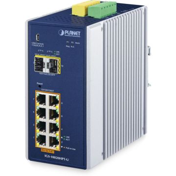 PLANET Industrial 8-Port GE PoE+ 2-port SFP IGS-10020HPT-U