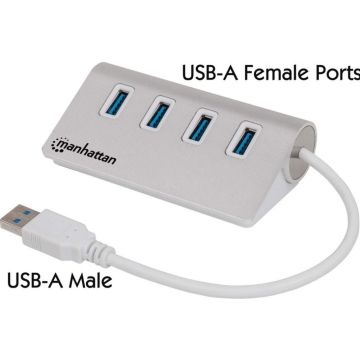 Manhattan Hub 4-Port 4xUSB3.0 Alu Strom: USB