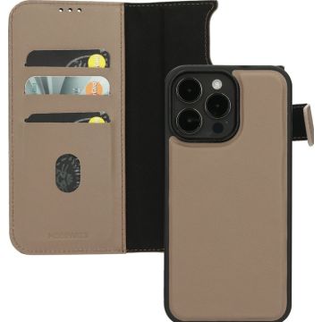 Mobiparts Leather 2 in 1 Wallet Case Apple iPhone 15 Pro Max Taupe - Smartphonehoesje