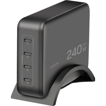 Logilink GaN-Ladegerät, 240W, 4x USB-C (PD 3.1), smart schw.