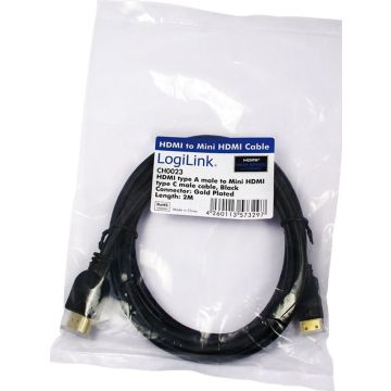HDMI-Kabel LogiLink Ethernet A -> mini St/St 2.00m zw