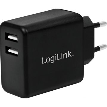 Adap Logilink USB Wall Charger 2 Port black 2x USB-AF, 12W
