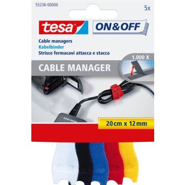 tesa ON&OFF Cable Manager bunt 5 St. 20cm 12mm