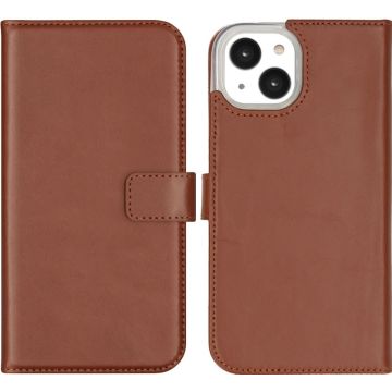 Selencia Echt Lederen Bookcase iPhone 14 - Lichtbruin