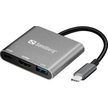 Sandberg Mini Dock - HDMI, USB-A, USB-C (V) naar USB-C (M)