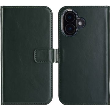 Selencia Echt Lederen Bookcase iPhone 16 - Groen