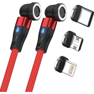 RealPower Magentic cable,1m,2x magnetisch,rood met adapters