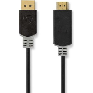 DisplayPort-Kabel / DisplayPort Male / HDMI Connector / 4K-30Hz / Verguld / 1.00 m / Rond / PVC / Antraciet / Doos