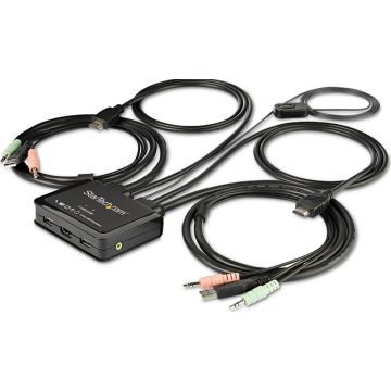StarTech.com 2 Port HDMI KVM Switch, 4K 60Hz, Compact Dual Port UHDUltra HD USB Desktop KVM Switch with Integrated 4ft Cables & Audio, Bus Powered & Remote Switching, MacBook ThinkPad - 4K KVM Switch w Audio (SV211HDUA4K)