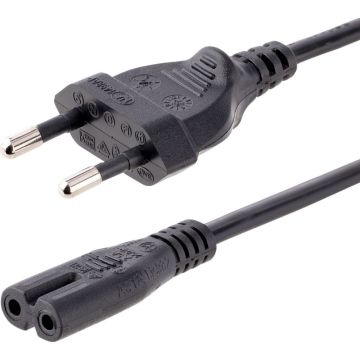 StarTech.com 2m (6ft) Laptop Power Cord, EU Plug to C7, 2.5A 250V, 18AWG, Notebook  Laptop Replacement AC Power Cord, PrinterPower Brick Cord, Europlug to IEC 60320 C7 - Laptop Charger Cable, Black (752E-2M-POWER-LEAD)