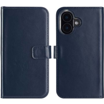 Selencia Echt Lederen Bookcase iPhone 16 Plus - Blauw