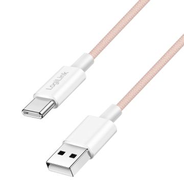 Logilink USB 2.0 Typ-C Kabel C/M > A/M, Nylon, 60W rosa 1m