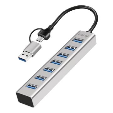 Logilink USB 3.0 HUB, 7-Ports, 7x USB-A, 5 Gbit/s, silber