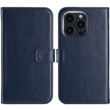 Selencia Echt Lederen Bookcase iPhone 16 Pro - Blauw