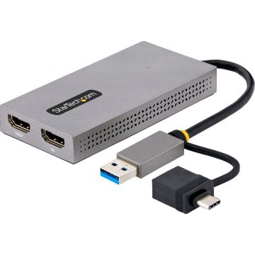StarTech.com USB to Dual HDMI Adapter, USB AC to 2x HDMI Monitors (1x 4K 30Hz, 1x 1080p), Integrated USB-A to C Dongle, 4in11cm Cable, Windows & macOS - USB 3.0 to HDMI Multi-Monitor Display Adapter for Laptop (107B-USB-HDMI)