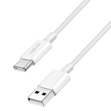 Logilink USB 2.0 Typ-C Kabel C/M > A/M, Nylon, 60W weiß 0,5m