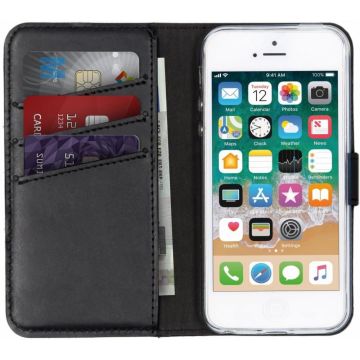 Selencia Echt Lederen Bookcase iPhone SE / 5 / 5s - Zwart