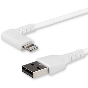 StarTech.com Premium USB-A naar Lightning Kabel 1m Wit -  Robuuste 90° haakse USB Type A naar Lightning Charge & Sync Oplaadkabel met Aramide Vezels