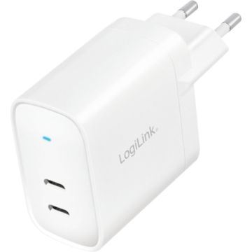 Logilink Steckdosenadapter, 2x USB-C, GaN, 40W