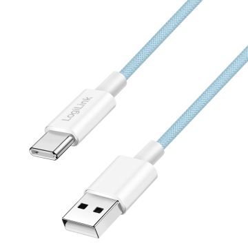 Logilink USB 2.0 Typ-C Kabel C/M > A/M, Nylon, 60W blau 1m