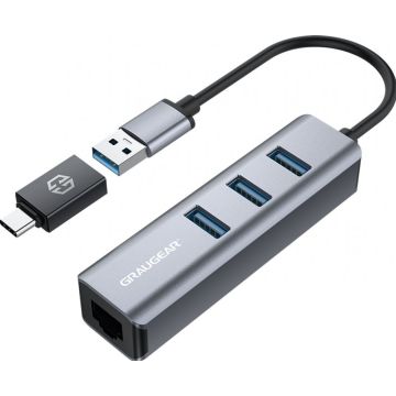 Graugear USB-HUB 3x USB 3.0 Ports Type-A+ Gbit LAN retail