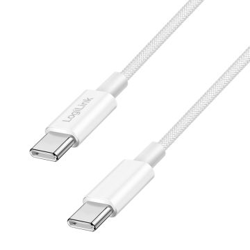 Logilink USB 2.0 Typ-C Kabel C/M > C/M, Nylon, 60W weiß 1m