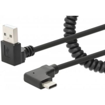 MANHATTAN Spiralkabel USB-A auf USB-C Ladekabel 1m schwarz