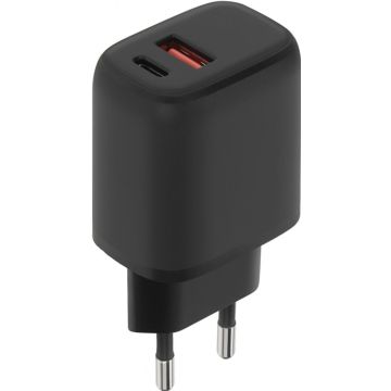 20W Thuislader met 2 universele aansluitingen Deze lader biedt de perfecte combinatie van snelheid en veelzijdigheid. Met een vermogen van 20W en dubbele aansluiting (USB-C en USB-A 3.0) is deze lader geschikt voor bijna alle doeleinden. Laad twee apparat