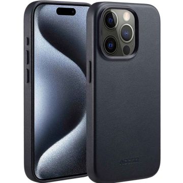 Accezz MagSafe Leather Backcover iPhone 15 Pro - Onyx Black