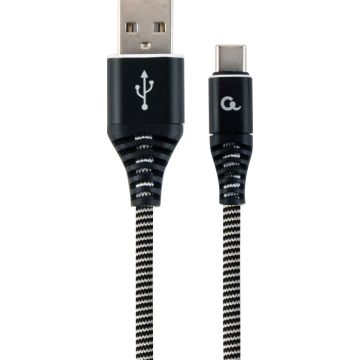 gembird Baumwoll USB-oplaadkabel Type C, 2 m, zwart/weiß