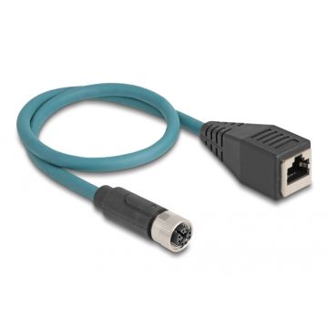 DELOCK M12 Adapterkabel X-kodiert 8 Pin Bu zu RJ45,Bu 50 cm
