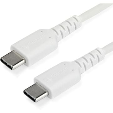 StarTech.com 1m USB C Lader Kabel, Rugged Fast Charge & Sync USB 2.0 naar USB Type C Laptop Laderkabel met TPE Aramidevezel Mantel, MM, 60W, Wit, Samsung S10 S20, iPad Pro, MS Surface (RUSB2AC1MW) - USB-kabel