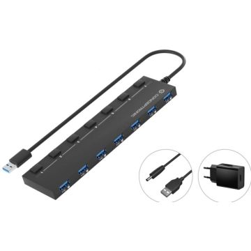 CONCEPTRONIC USB-Hub 7-Port 3.0 ->7x3.0 m.voeding zwart
