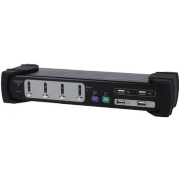 Equip 331544 KVM Switch Dual Monitor, 4 Port PS2/USB/Audio, with USB Hub
