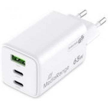 MediaRange Lader 65W 3-Port 1x USB-A/2x USB-C GaN, weiß