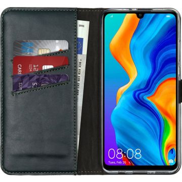 Selencia Echt Lederen Bookcase Huawei P30 Lite - Groen