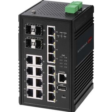 Switch EDIMAX Industrial 16-Port Gig. PoE+ WebM. 8xPoE+/4xSF