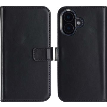 Selencia Echt Lederen Bookcase iPhone 16 Plus - Zwart