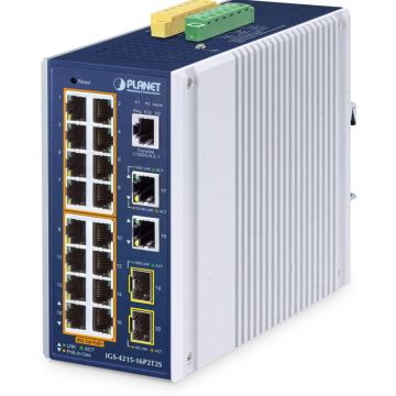 Planet Industrial 16-Port PoE+ Managed Switch IGS-4215-16P2T