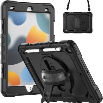 Accezz Rugged Backcover met schouderstrap iPad 9 (2021) 10.2 inch / iPad 8 (2020) 10.2 inch / iPad 7 (2019) 10.2 inch - Zwart