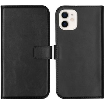 Selencia Echt Lederen Bookcase iPhone 12 Mini - Zwart