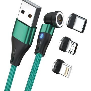 RealPower Magentic cable 3 Amp,1m,groen met adapters