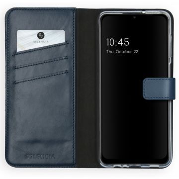 Selencia Echt Lederen Bookcase Samsung Galaxy A12 - Blauw