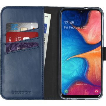 Selencia Echt Lederen Bookcase Samsung Galaxy A20e - Blauw