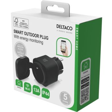 SH-OP01 is een slimme draadloze buitenstekker uit het DELTACO Smart Home systeem die eenvoudig kan worden in- of uitgeschakeld via uw telefoon, zowel thuis als op afstand, tijdsgestuurd of via stembediening.   SH-OP01 kan worden gebruikt voor alle apparat