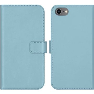 Selencia Echt Lederen Bookcase iPhone SE (2022 / 2020) / 8 / 7 / 6(s) - Lichtblauw