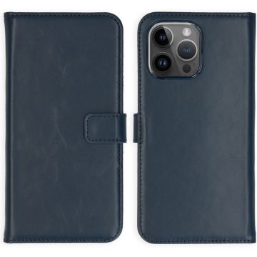 Selencia Echt Lederen Bookcase iPhone 15 Pro Max - Blauw