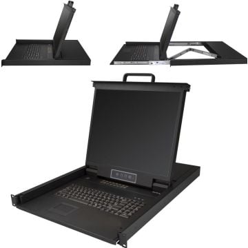 StarTech.com 16 port KVM Rack Console met 1,8m Lange Kabels, Geïntegreerde KVM Switch met 19" LCD Scherm, Universele 1U LCD KVM Console, OSD KVM, Duurzaam 50000 MTBF, USB + VGA Support (RKCONS1916K) - KVM-console met KVM-schakelaar