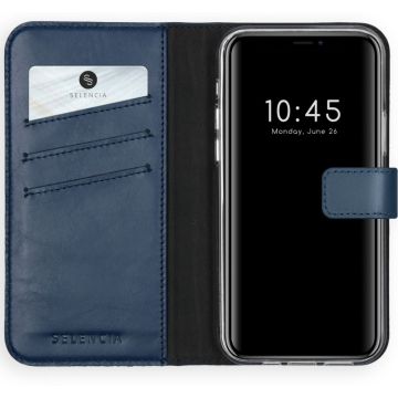 Selencia Echt Lederen Bookcase iPhone 12 Pro Max - Blauw