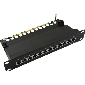 LogiLink Patchpanel 12-Port RJ45 10"" Cat6 afgeschermd, zwart